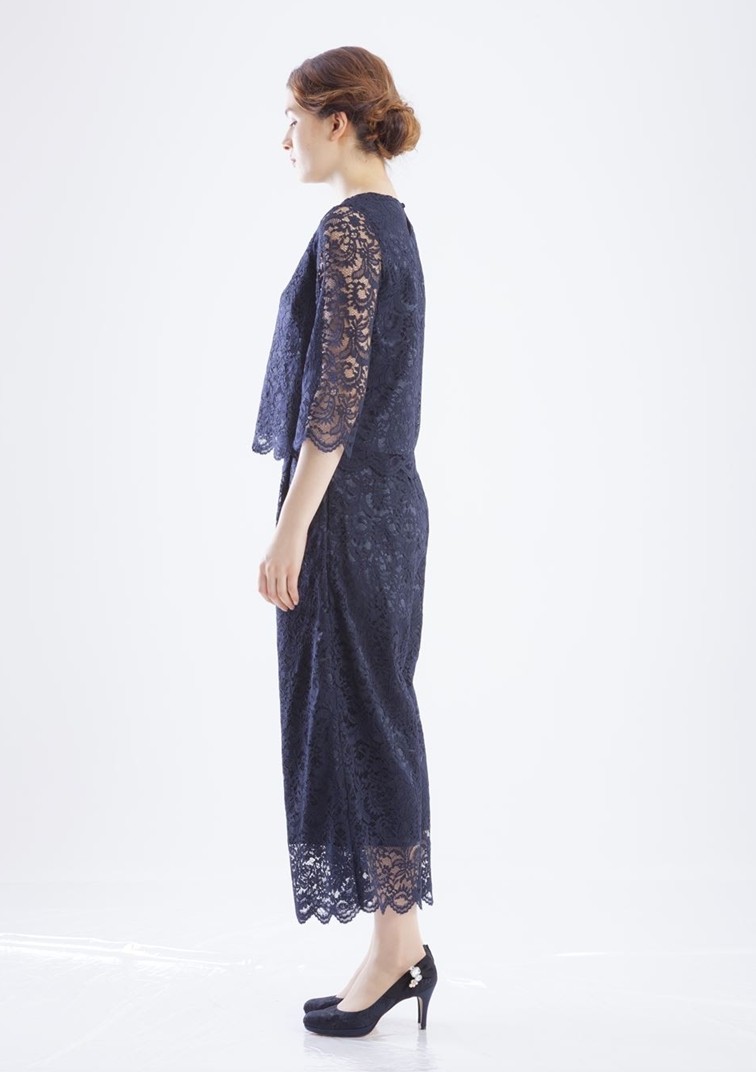 DRESS LABのダークネイビー総レースパンツドレス ネイビー