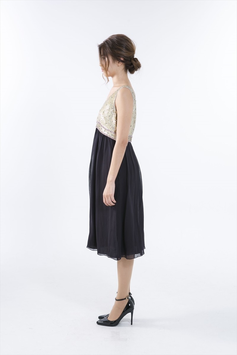 GRACE CONTINENTALのスパンコール切替ドレス ブラック 1,1 