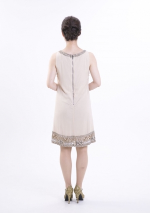 alice + oliviaの襟＋裾ビーズ付ノースリーブドレス