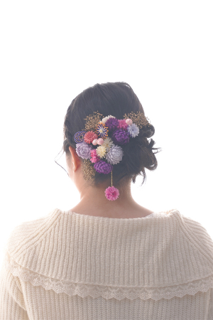 和髪飾り　紫・花・つまみ細工